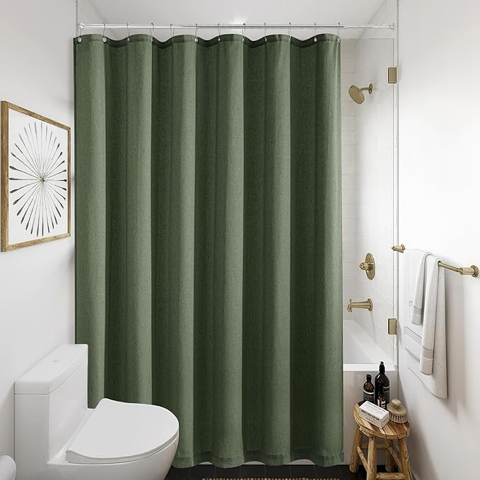 90 Inch Shower Curtain Olive Green Linen Extra Long Shower Curtain for Bathroom Bath Boho Shabby Chic Country Rustic Drapes Bathroom Decor, Olive Hunter Green, 72x90