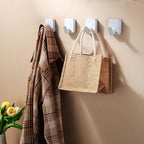 DELITON Wood Wall Hooks, Adhesive Towel Hooks for Hanging Wall Mounted, 4 Packs Coat Robes Hats Command Hook Heavy Duty No Damage, White