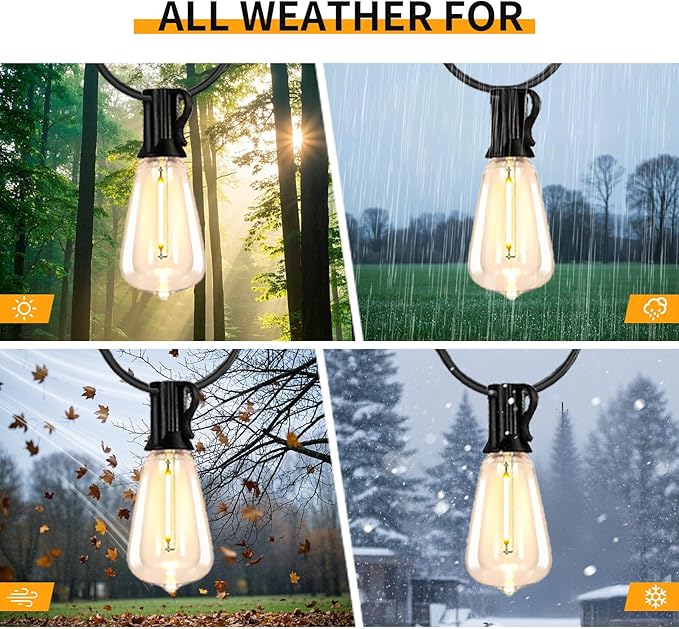100FT Solar String Lights Outdoor Waterproof, 50+2 Shatterproof with Edison Bulbs,Solar Powered Outdoor Lights with Remote, LED String SolarLights for Garden, Backyard, Parties (100FT)