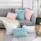 WLNUI Set of 2 White Christmas Decorative Lumbar Fluffy Pillow Covers New Luxury Series Merino Style Faux Fur Throw Pillow Covers Fuzzy Cushion Case for Sofa Bedroom Living Room Home Decor 12x20 Inch
