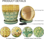 6 Inch + 5 Inch Ceramic Planter Pot with Drainage Holes, Saucers and Mesh Pads for Indoor-Outdoor Plants, Succulent Orchid Flower, Round Plant Pots, Set of 2