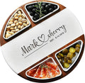 Shanik Acacia Wood Lazy Susan Cheese Board Set – Rotating Charcuterie Platter with 4 Ceramic Bowls & Knives, Round Serving Tray for Weddings & Parties
