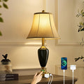 24" Ceramic Table Lamp with 3 Way Dimmable Touch Lamps - 2 USB Ports & AC Outlet Bedside Lamps, Modern Nightstand Lamp for Bedroom Living Room Office (Bulb Included)