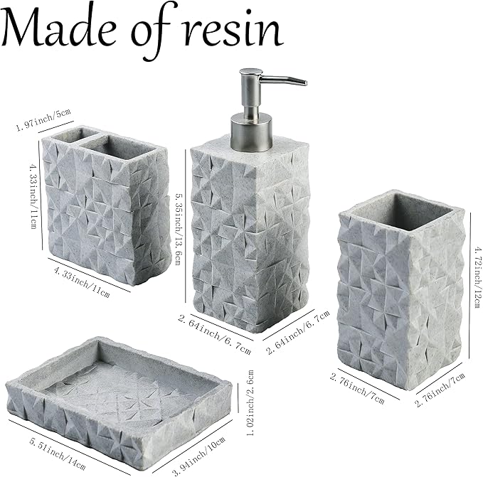 Hymmah Bathroom Accessories Set,Toothbrush Holder,Farmhouse Bathroom Decor,4 Pcs Resin Gift Set Apartment Necessities, Contain Toothbrush Cup,Soap Dispenser,Soap Dish,Tumbler