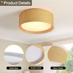 WINGBO 20" Modern 5-Light Flush Mount Ceiling Light Fixture with Fabric & Acrylic Double Drum Shade for Bedroom Living Room Dining Room Hallway Entryway, Brown