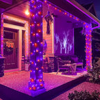 Purple and Orange Halloween Lights, 100FT 300 LED String Lights for Outside with 8 Modes Waterproof, Plug in Green Wire Twinkle Light for Indoor Tree Patio Garden Party House Holiday Decor