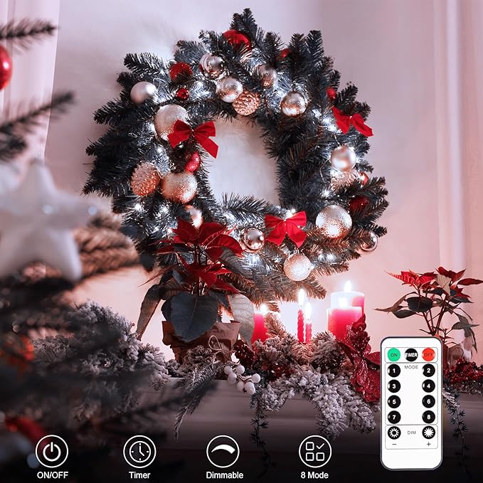 2 Pack String Lights Battery Operated, 33Ft 100 LED Christmas Fairy Lights Waterproof Green Wire Tree Lights with Remote 8 Modes Timer for Bderoom Garden Party Wedding Decoration (Cool White)