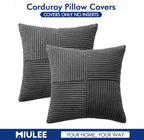 MIULEE Grey Corduroy Pillow Covers Pack of 2 Boho Decorative Spliced Throw Pillow Covers Soft Solid Couch Pillowcases Cross Patchwork Textured Cushion Covers for Living Room Bed Sofa 20x20 inch