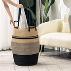 Jute Rope Laundry Hamper by YOUDENOVA, 105L - Woven Collapsible Laundry Basket - Clothes Storage Basket for Blankets organizing, Bedroom Storage, Clothes Hamper – Brown & Black