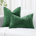 decorUhome Christmas Couch Throw Pillow Covers 24x24 Set of 2, Decorative Soft Euro Neutral Chenille Pillow Covers with Elegant Design for Sofa Bed Living Room Home Decor, Green