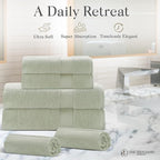 Premium Staple Cotton Bathroom Towel Set - Sage Green 600 GSM 6-Piece Luxury Bath Towel Set 1 Stripe - 2 Bath Towels, 2 Hand Towels & 2 Washclothes Set - High Absorbent & Quick Dry for Gym, Spa, Hotel