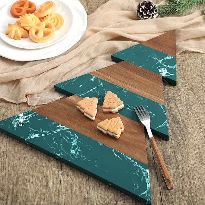 Green Christmas Tree Marble Cheese Board Charcuterie Cutting Tray Marble Serving Decorative for Decoration Charcuterie Kitchen