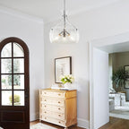 15.7" Industrial Glass Chandelier, 3-Light Large Farmhouse Chandelier, Brushed Nickel Hanging Pendant Light Fixture with Glass Shade for Dining Room Kitchen Sink Hallway Entryway