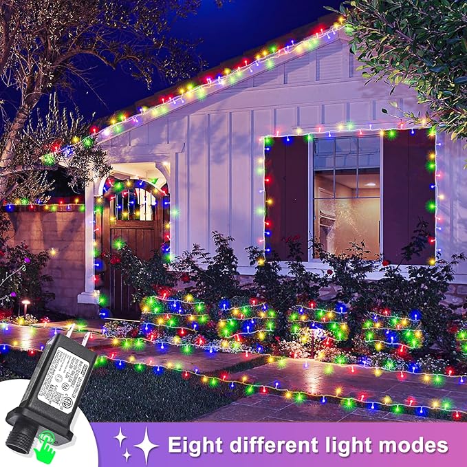 250 LED Christmas Lights Indoor Outdoor 82ft Christmas String Lights Indoor 8 Modes Clear Wire, Plug in Twinkle Fairy Lights for Bedroom Tree Christmas Decorations, Multicolor