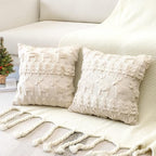 OTOSTAR Set of 2 Xmas Soft Plush Short Wool Velvet Decorative Throw Pillow Covers Square Luxury Style Cushion Case Pillow Shell for Sofa Bedroom Christmas Tree and Elk Cream Beige, 14x14 Inch