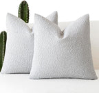 Foindtower Set of 2, Decorative Textured Boucle Throw Pillow Covers Accent Solid Pillow Cases Neutral Soft Cozy Couch Cushion Case for Chair Sofa Bedroom Living Room Home Decor 16 x 16 Inch Light Grey