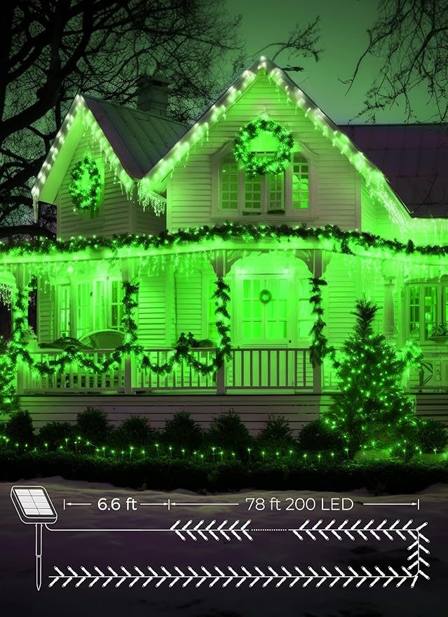 Brightown 100LED Solar String Lights Outdoor, Solar Powered Lights IP65 Waterproof for Party Garden Yard Home Holiday Tree Decoration Lighting (Green, 100LED-2PACK)