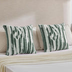FUTEI Dark Green Decorative Throw Pillow Covers 18x18 Inch Set of 2,Soft Tie-Dye Faux Rabbit Fur Striped Texture Cushion Case, Modern Home Decor for Couch Bed Living Room