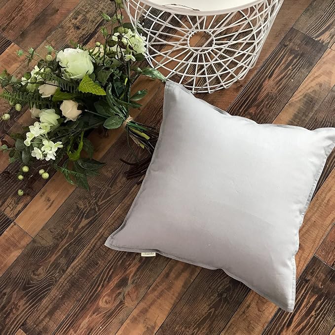 Jeanerlor Pack of 2 Cotton Linen Soft Soild Decorative Square Throw Pillow Covers Set Cushion Case for Sofa Bedroom Car24 x 24 Inch 60 x 60cm,Silver Grey