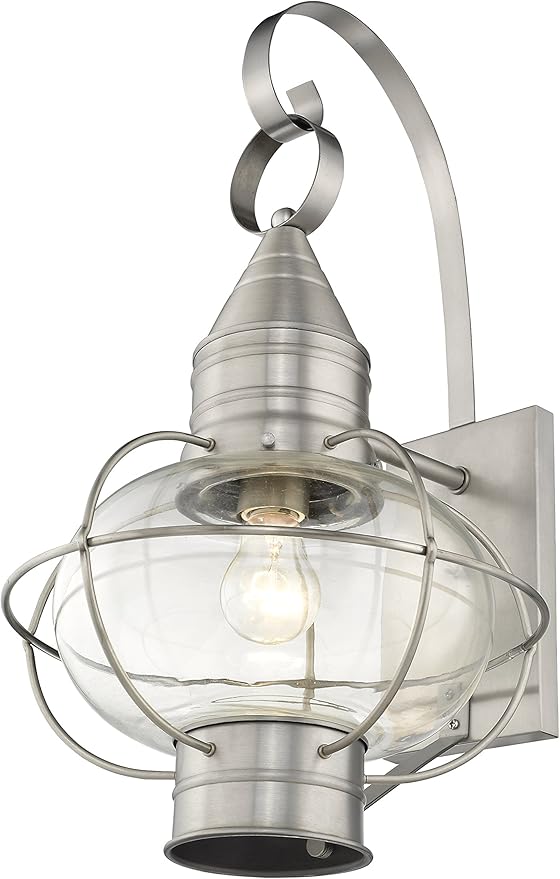 Livex 26904-91 Transitional One Light Outdoor Wall Lantern from Newburyport Collection in Pwt, Nckl, B/S, Slvr. Finish, Brushed Nickel