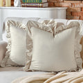 AmHoo Pack of 2 Throw Pillow Covers 100% Cotton Pre Washed Ruffle Decorative Pillowcase Cushion for Couch Sofa Bedroom 18 x 18-Inch Beige