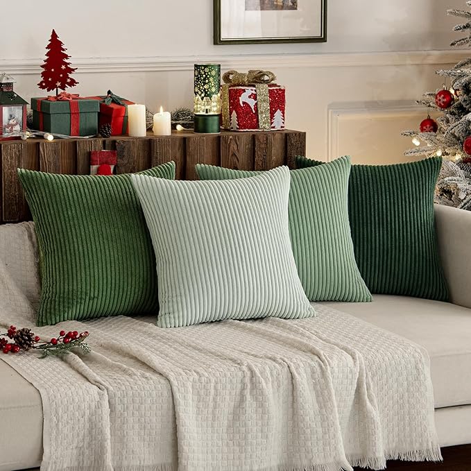 MIULEE Boho Farmhouse Sage Green Throw Pillow Covers 24x24 Inch Set of 4 Mordern Nordic Cushion Covers Soft Corduroy Christmas Home Decor for Couch Bed Sofa Living Room Forest Green