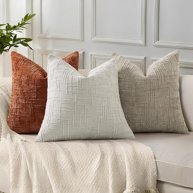 decorUhome Fall Rust Chenille Throw Pillow Covers 26x26 Set of 2 Thick Textured Slubby Couch Pillow Covers Farmhouse Accent Modern Neutral Decorative Pillow Cases for Bed Sofa Living Room