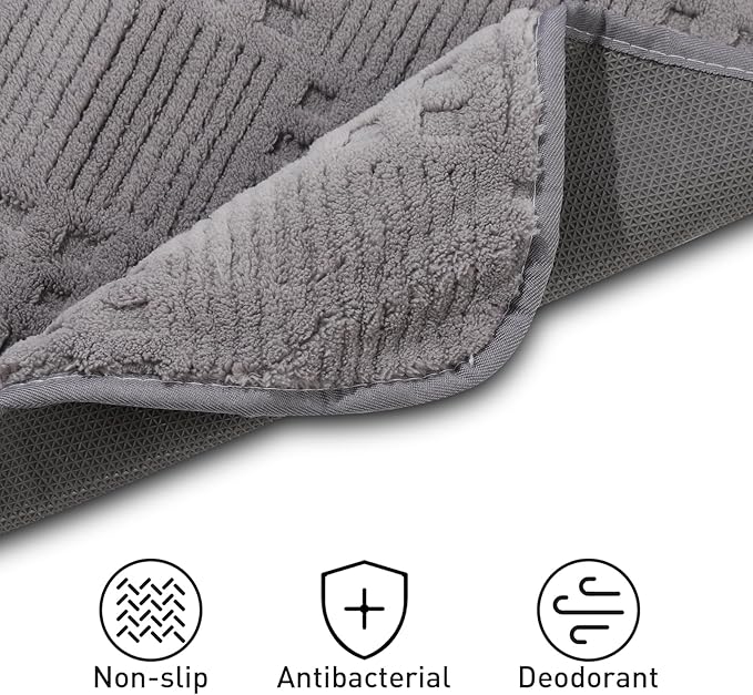 Bath Mats 30x20 Non-Slip Absorbent Bathroom Rug, Quick Dry Machine Washable Shower Tub Mat with Rubber Backing, Soft Floor Carpet for Bathroom Decor Waffle Grey