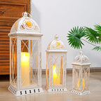 TRIROCKS Set of 3 Large Decorative Candle Lanterns 22''&16"&11" H Vintage Candle Holders for Garden Yard Patio Wedding Parties Events Christmas Indoors Outdoors(Beige with Gold Brush)
