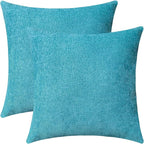 Jeneoo Decorative Turquoise Blue Throw Pillow Covers Square Chenille Solid Cushion Couch Cases for Sofa Decor (Set of 2, 20 x 20 Inches)