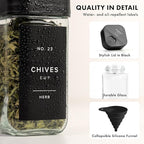 Square Spice Jars with Adjustable Rotating Lids (24 Pack) – 4oz Glass Spice Jars with 240 Labels, Funnel & Brush, Airtight Spice Containers for Kitchen Organization