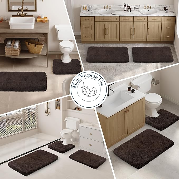 Walensee Large Bathroom Rug (24 x 60, Brown) Extra Soft and Absorbent Shaggy Bath Mat Machine Washable Microfiber Non Slip Luxury Floor Mat