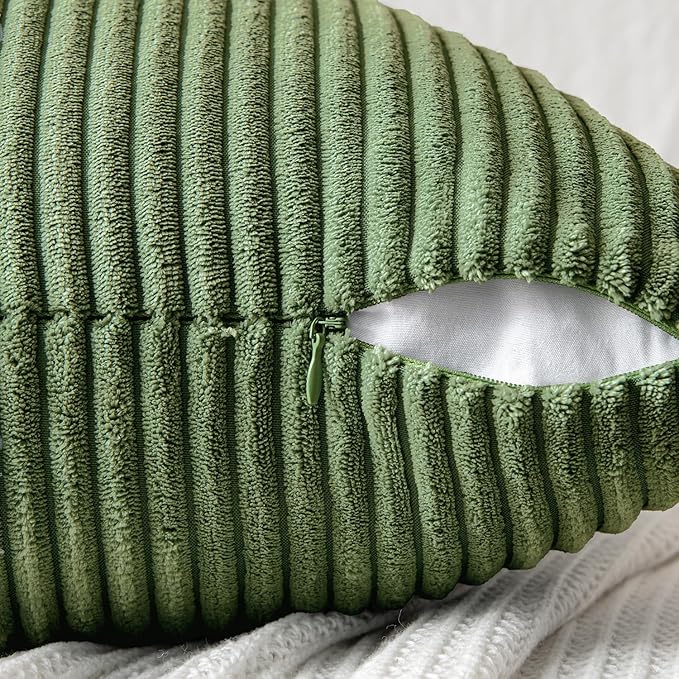 MIULEE Moss Green Corduroy Pillow Covers Pack of 2 Boho Decorative Spliced Throw Pillow Covers Soft Solid Couch Pillowcases Cross Patchwork Textured Cushion Covers for Living Room Bed Sofa 18x18 inch