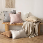 MIULEE Decorative Throw Pillow Covers Neutral Linen Fringe Throw Pillows Set of 2 Light Pink Boho Farmhouse Cushion Covers for Couch Sofa Bed Living Room Spring Home Decor 18x18 Inch