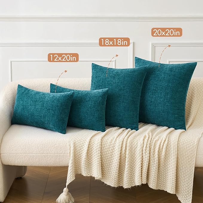 MIULEE Pack of 2 Dark Teal Throw Pillow Covers 20x20 Inch Soft Chenille Pillow Covers for Sofa Living Room Couch Solid Dyed Cases