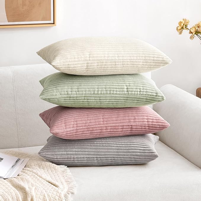 MIULEE Winter Pack of 2 Corduroy Pillow Covers Soft Soild Cushion Cases Decorative Square Throw Pillow Covers Cream White Pillowcases for Sofa Bedroom Car 12 x 20 Inch 30 x 50 Cm