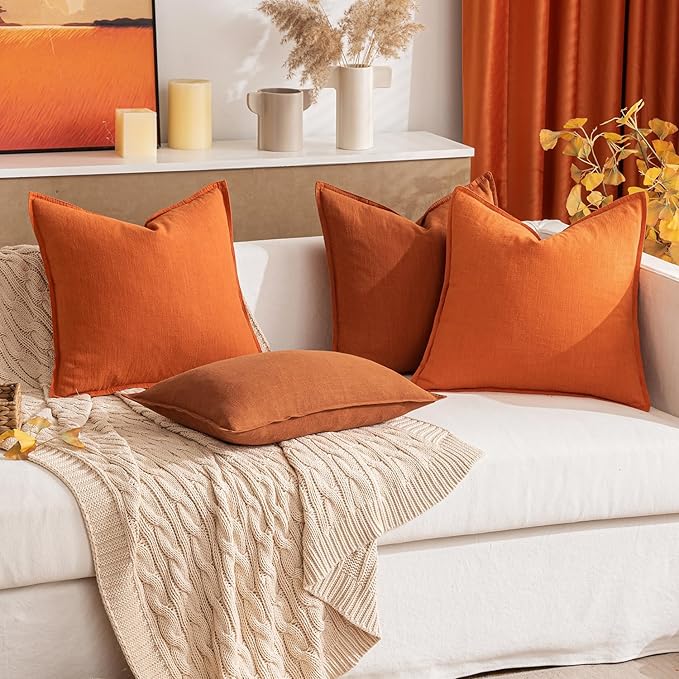 MIULEE Fall Decorative Linen Lumbar Pillow Covers 12x20 Inch Rust Boho Farmhouse Neutral Couch Throw Pillows for Bed Pack of 2 Accent Modern Pillowcase Summer Sofa Livingroom Home Decor