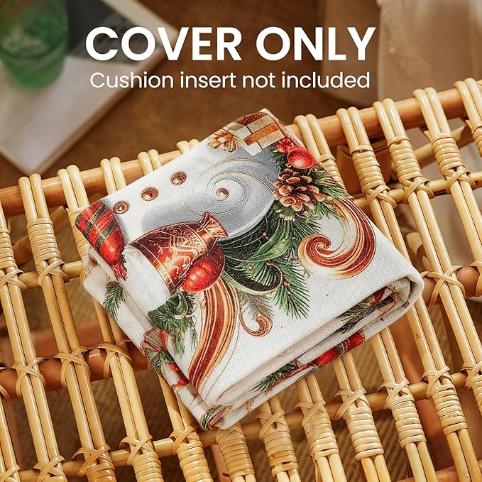 Christmas Throw Pillow Covers 18x18 Set of 4 Winter Holiday Decorative Pillowcase Reindeer Snowman Christmas Tree Santa Farmhouse Home Decor for Sofa Couch Cushion