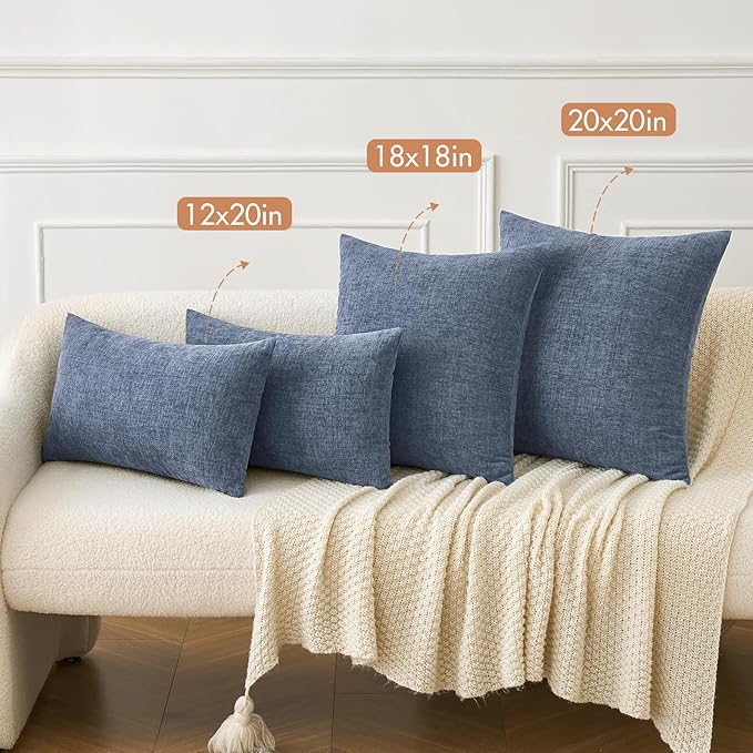 MIULEE Pack of 2 Couch Throw Pillow Covers 12x20 Inch Soft Dark Grey Blue Chenille Pillow Covers for Sofa Living Room Solid Dyed Pillow Cases