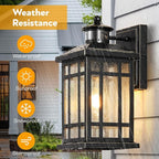 Distance-Adjustable Outdoor Lights for House, Modern Black Motion Sensor Outdoor Light with Gold Trim, Waterproof Dusk to Dawn Exterior Lighting Fixtures, Anti-Rust Outdoor Lanterns for Porch, Garage