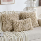 FUTEI Apricot Decorative Throw Pillow Covers 12x20 Inch Set of 2,Soft Fluffy Faux Feather Texture Lumbar Pillow Cases,Modern Home Luxury Decor for Couch Bed Living Room