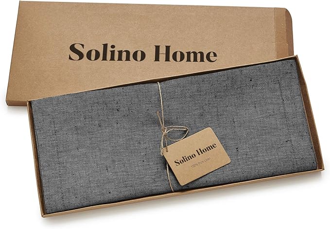 Solino Home Linen Charcoal Grey Table Runner 108 Inches Long - Athena, 100% Pure Linen Dining Table Runner 14 x 108 Inch for Halloween, Thanksgiving - Handcrafted and Machine Washable