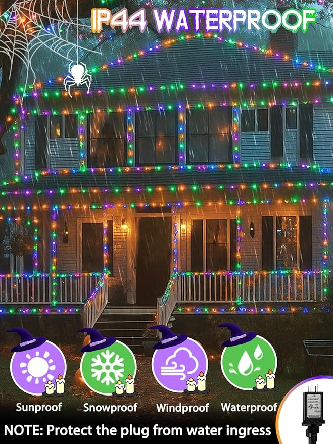 Smart LED Halloween String Lights with Remote & App 132FT 400LED, Waterproof RGB Dimmable Clear Wire Christmas Lights, Color Changing Christmas Tree Light Outdoor Indoor with Timer for Halloween Decor