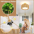 Golden Blossom Boho 3-Light - 14" Handwoven Rattan Flush Mount for Bedroom | Nursery, Eco-Friendly Gold Woven Ceiling Light, Small Gold Lighting, Boho Rattan Light