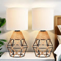 Hamilyeah Table Lamps Set of 2 with On/Off Switch, Farmhouse Woven Bedside Lamps for Night Stands with Beige Linen Fabric Shade for Bedroom, Living Room