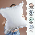 Folkulture Throw Pillow Covers 20x20, Scallop Pillow Cover Set of 2 Decorative Throw Pillows for Couch, Cute Outdoor Pillows or Couch Pillow Covers Standard Size, White Throw Pillows for Living Room