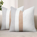 Adabana Set of 2 Linen Pillow Covers Decor Square Patchwork Throw Pillow Covers 18x18 Inch Farmhouse Cushion Covers Decorative Couch Bedroom Sofa Living Room,White