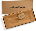 Solino Home Linen Table Runner 48 Inches - 100% Pure Linen Brown Sugar Hemstitch Table Runner 14 x 48 Inch Ideal for Dresser and Coffee Tables - Fall, Autumn, Thanksgiving - Classic Hemstitch