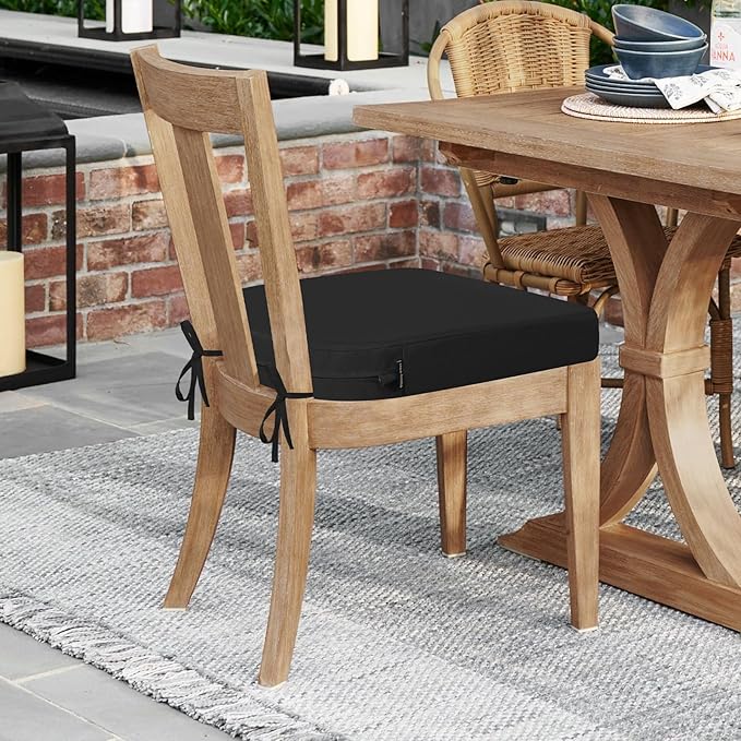 idee-home Outdoor Chair Cushions Set of 2, Thick 19" x 19" x 3" Outdoor Seat Cushions Patio Furniture Waterproof with Ties, Dining Pads