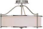 XiNBEi Lighting Semi Flush Mount Ceiling Light 18 inch 3 Light Close to Ceiling Light with Fabric Shade and Glass Diffuser, Brushed Nickel Drum Semi Flush Light for Dinning & Bedroom XB-SF1199-BN